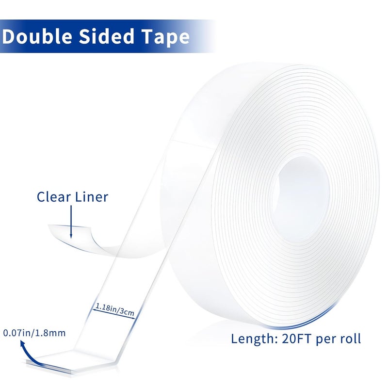 Dntemr Double Sided Tape Heavy Duty 2 Rolls Nano Tape (Total 40 Feet) for Poster Carpet Picture Hanging Strip Rug Strong Adhesive Multipurpose Clear Mounting Two Stick Sided DIY Tape - Image 2